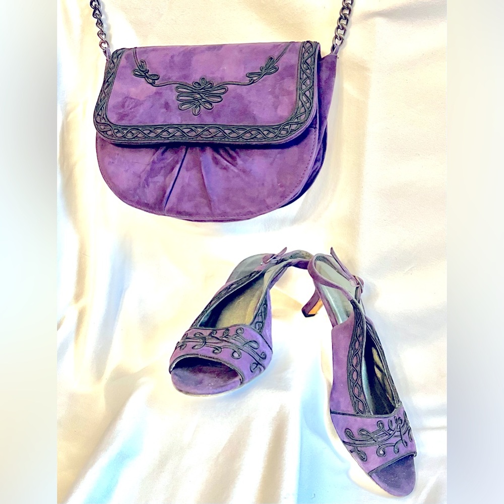 Van Eli purple suede with black trim shoes and handbag -can be sold separately